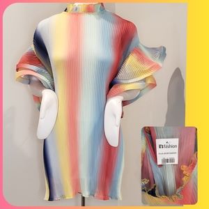 SOLD!!! Plus size 2x rainbow strecthy flair short sleeves